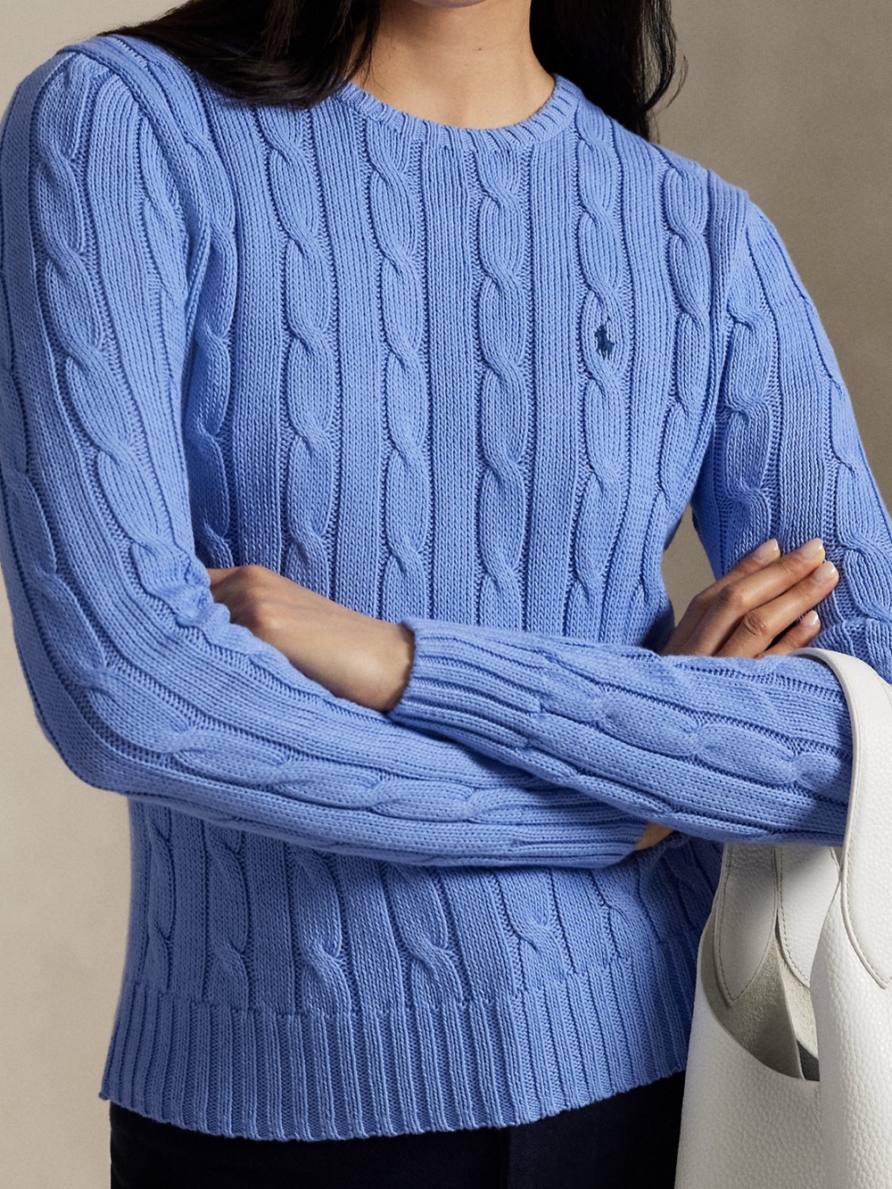 Ralph Lauren Women's Cable-Knit Crewneck Sweater - Light Blue